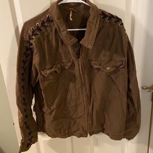 Free People Brown/green bomber jacket. Size medium.